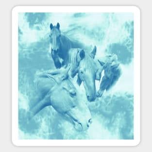 Horses and surreal mist in shades of blue Sticker